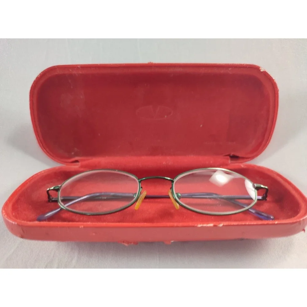 Vintage‎ Valentino Oval Eyeglasses Metallic Green Iridescent Purple Frame Italy